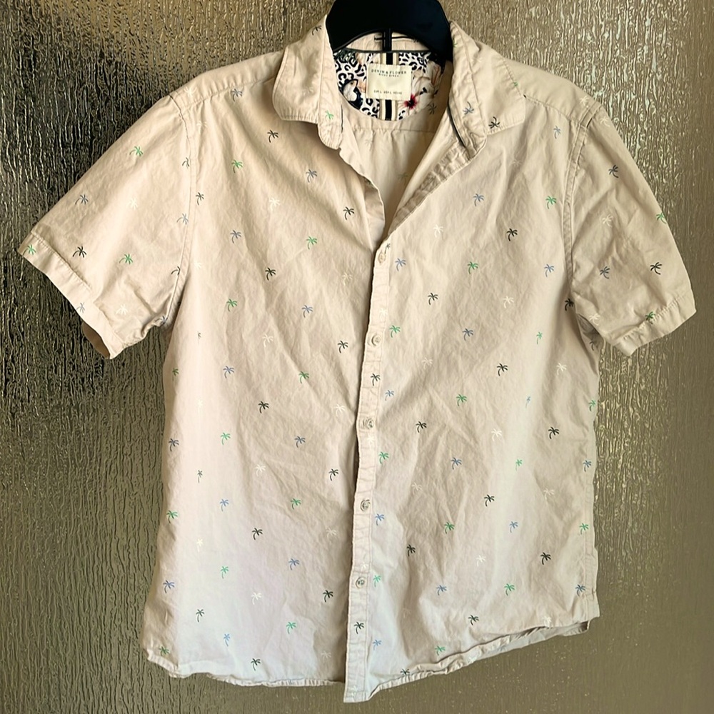 Denim & Flower large tan button down shirt